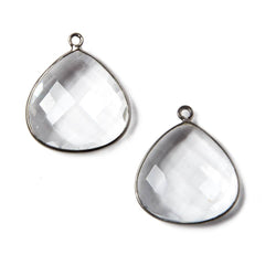 20mm Oxidized Silver Bezeled Crystal Quartz faceted heart Pendant 1 piece (ONLINE ORDER ONLY)