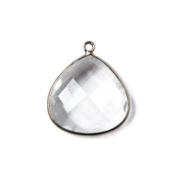 20mm Oxidized Silver Bezeled Crystal Quartz faceted heart Pendant 1 piece (ONLINE ORDER ONLY)