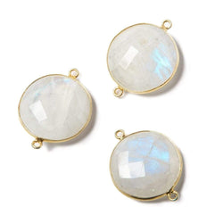 20mm Vermeil Bezeled Rainbow Moonstone faceted coin Pendant 1 piece (ONLINE ORDER ONLY)