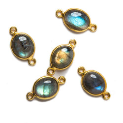 20x10mm Vermeil Bezeled Labradorite plain oval Connector 1 piece (ONLINE ORDER ONLY)