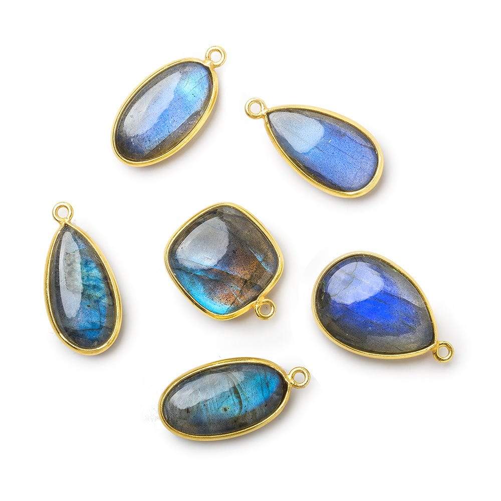20x11-16x16mm Vermeil Bezel Labradorite Plain Mixed Shape Pendant Set of 6 pieces (ONLINE ORDER ONLY)