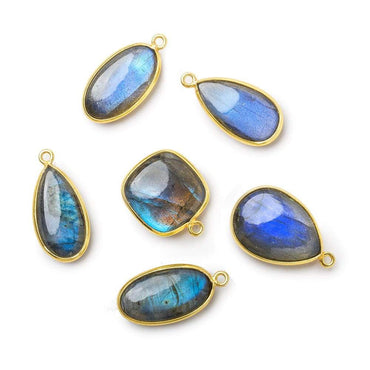 20x11-16x16mm Vermeil Bezel Labradorite Plain Mixed Shape Pendant Set of 6 pieces (ONLINE ORDER ONLY)