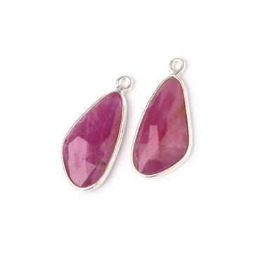 20x11mm .925 Silver Bezel Ruby Faceted Freeform Set of 2 Pendants (ONLINE ORDER ONLY)