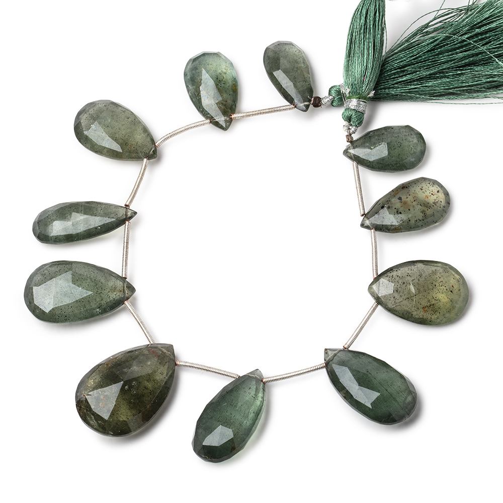 20x12-28x19mm Moss Aquamarine Faceted Pear Beads 8 inch 11 pieces AA (ONLINE ORDER ONLY)