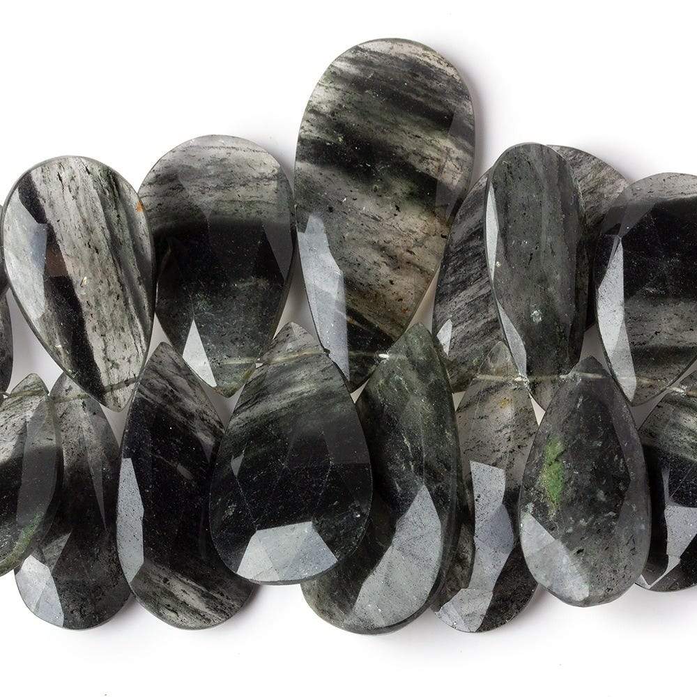 20x12-38x19mm Dark Green Moss Quartz Faceted Pear Beads 5 inch 23 pieces (ONLINE ORDER ONLY)