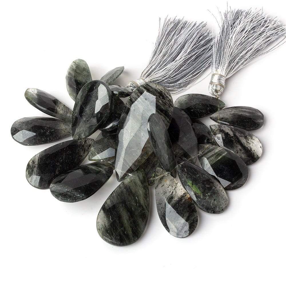 20x12-38x19mm Dark Green Moss Quartz Faceted Pear Beads 5 inch 23 pieces (ONLINE ORDER ONLY)