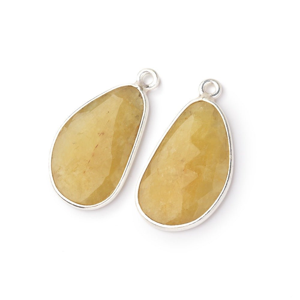 20x12mm .925 Silver Bezel Beryl Faceted Freeform Set of 2 Pendants (ONLINE ORDER ONLY)