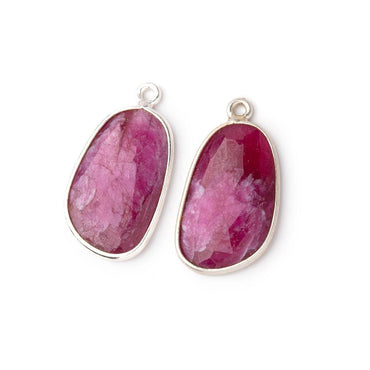 20x12mm .925 Silver Bezel Ruby Faceted Freeform Set of 2 Pendants (ONLINE ORDER ONLY)