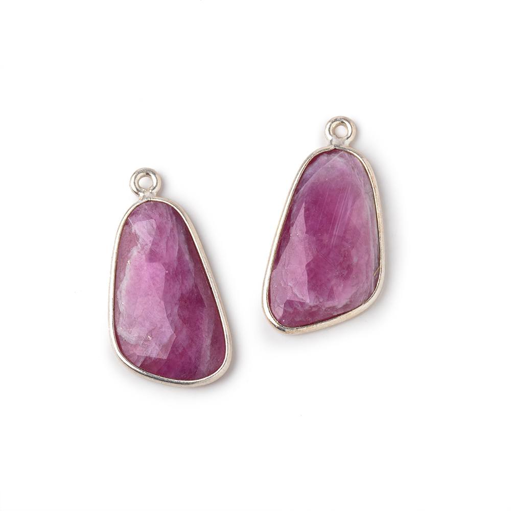 20x12mm .925 Silver Bezel Ruby Faceted Freeform Set of 2 Pendants (ONLINE ORDER ONLY)
