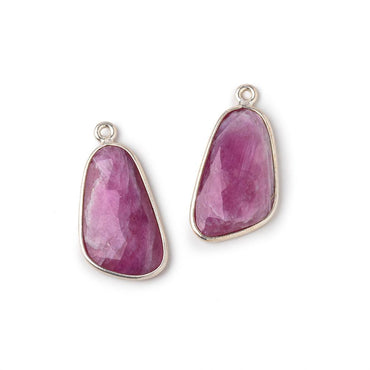 20x12mm .925 Silver Bezel Ruby Faceted Freeform Set of 2 Pendants (ONLINE ORDER ONLY)