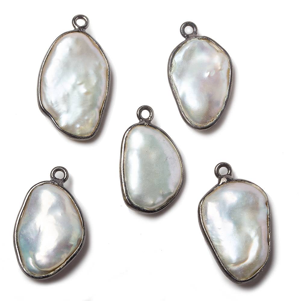 20x12mm Black Gold Bezeled Rose' White Keshi Pearl Pendant 5 piece (ONLINE ORDER ONLY)