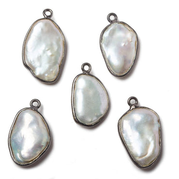 20x12mm Black Gold Bezeled Rose' White Keshi Pearl Pendant 5 piece (ONLINE ORDER ONLY)