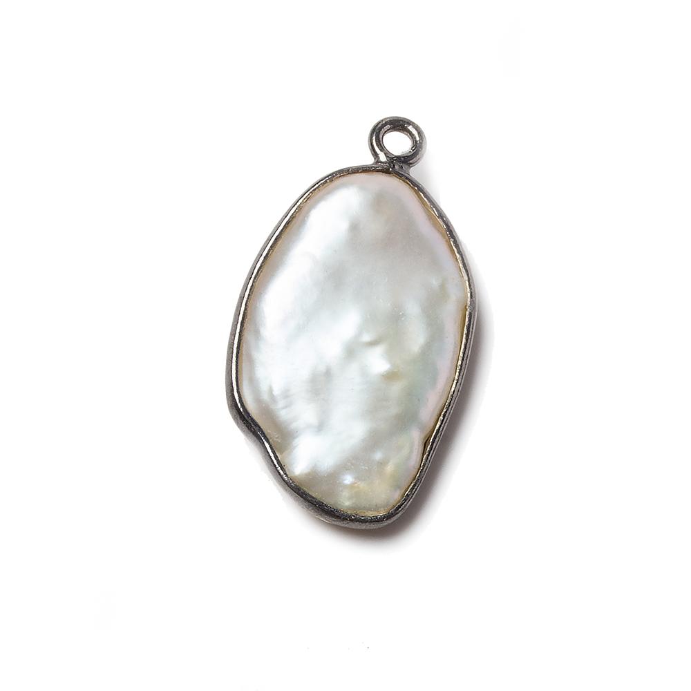 20x12mm Black Gold Bezeled Rose' White Keshi Pearl Pendant 5 piece (ONLINE ORDER ONLY)