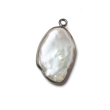 20x12mm Black Gold Bezeled Rose' White Keshi Pearl Pendant 5 piece (ONLINE ORDER ONLY)