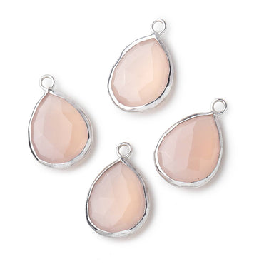 20x13mm Silver Bezeled Pink Chalcedony faceted Pear Focal Pendant 1 piece (ONLINE ORDER ONLY)