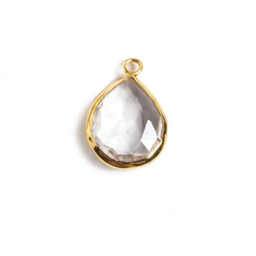 20x13mm Vermeil Bezeled Crystal Quartz faceted Pear Focal Pendant 1 piece (ONLINE ORDER ONLY)