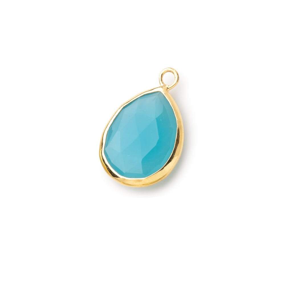 20x13mm Vermeil Bezeled Santorini Blue Chalcedony faceted Pear Focal Pendant 1 piece (ONLINE ORDER ONLY)