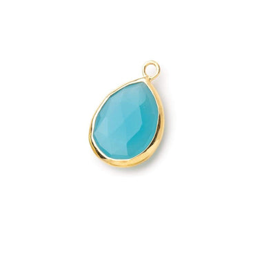20x13mm Vermeil Bezeled Santorini Blue Chalcedony faceted Pear Focal Pendant 1 piece (ONLINE ORDER ONLY)