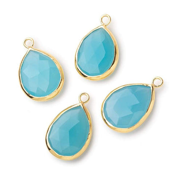 20x13mm Vermeil Bezeled Santorini Blue Chalcedony faceted Pear Focal Pendant 1 piece (ONLINE ORDER ONLY)