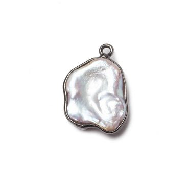 20x14mm Black Gold Bezeled Rose' White Keshi Pearl Pendant 1 piece (ONLINE ORDER ONLY)