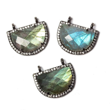 20x15mm Black Gold Bezel CZ & Labradorite Half Moon East West Connector 1 focal bead (ONLINE ORDER ONLY)