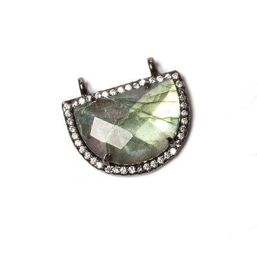 20x15mm Black Gold Bezel CZ & Labradorite Half Moon East West Connector 1 focal bead (ONLINE ORDER ONLY)