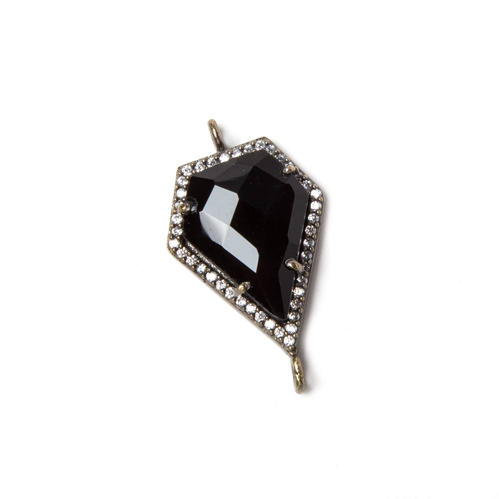 20x15mm Black Gold Bezeled CZ & Black Chalcedony shield Connector 1 pc (ONLINE ORDER ONLY)