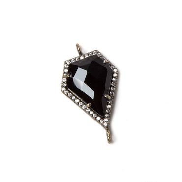20x15mm Black Gold Bezeled CZ & Black Chalcedony shield Connector 1 pc (ONLINE ORDER ONLY)