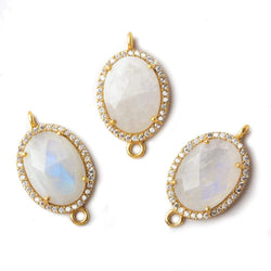 20x15mm Vermeil CZ Bezel Rainbow Moonstone Oval Connector 1 piece (ONLINE ORDER ONLY)