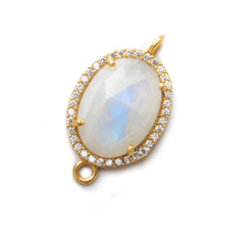 20x15mm Vermeil CZ Bezel Rainbow Moonstone Oval Connector 1 piece (ONLINE ORDER ONLY)