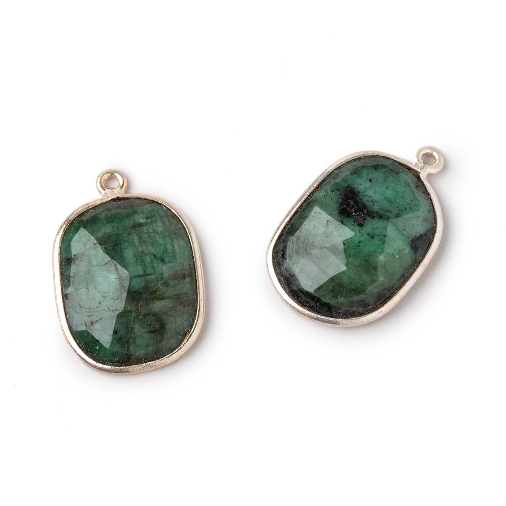 20x16mm .925 Silver Bezel Emerald Faceted Freeform Set of 2 Pendants (ONLINE ORDER ONLY)