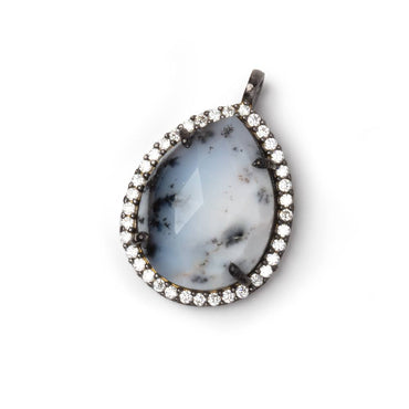 20x16mm Black Gold CZ Bezel Dendritic Opal Faceted Pear Pendant 1 Focal (ONLINE ORDER ONLY)