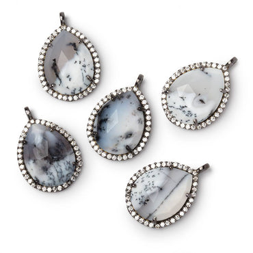 20x16mm Black Gold CZ Bezel Dendritic Opal Faceted Pear Pendant 1 Focal (ONLINE ORDER ONLY)