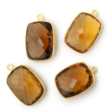 20x16mm Vermeil Bezel Whiskey Quartz Faceted Rectangle Pendant 1 piece (ONLINE ORDER ONLY)