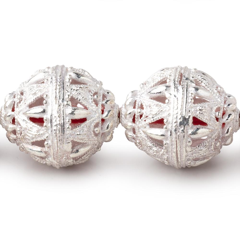 20x17mm Sterling Silver plated Copper Filigree BiCone 8 inch 10 beads (ONLINE ORDER ONLY)