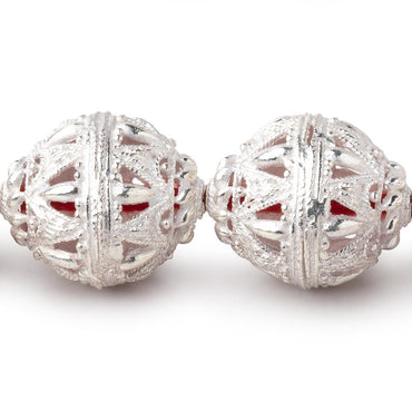 20x17mm Sterling Silver plated Copper Filigree BiCone 8 inch 10 beads (ONLINE ORDER ONLY)