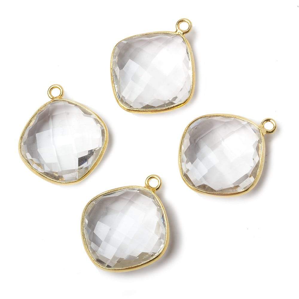 17mm Vermeil Bezeled Crystal Quartz faceted square Pendant 1 piece (ONLINE ORDER ONLY)