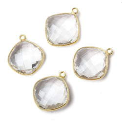 17mm Vermeil Bezeled Crystal Quartz faceted square Pendant 1 piece (ONLINE ORDER ONLY)