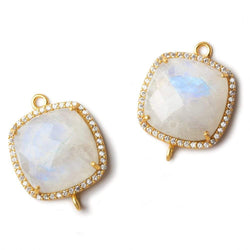 20x20mm Vermeil CZ Bezel Rainbow Moonstone Pillow Connector 1 piece (ONLINE ORDER ONLY)