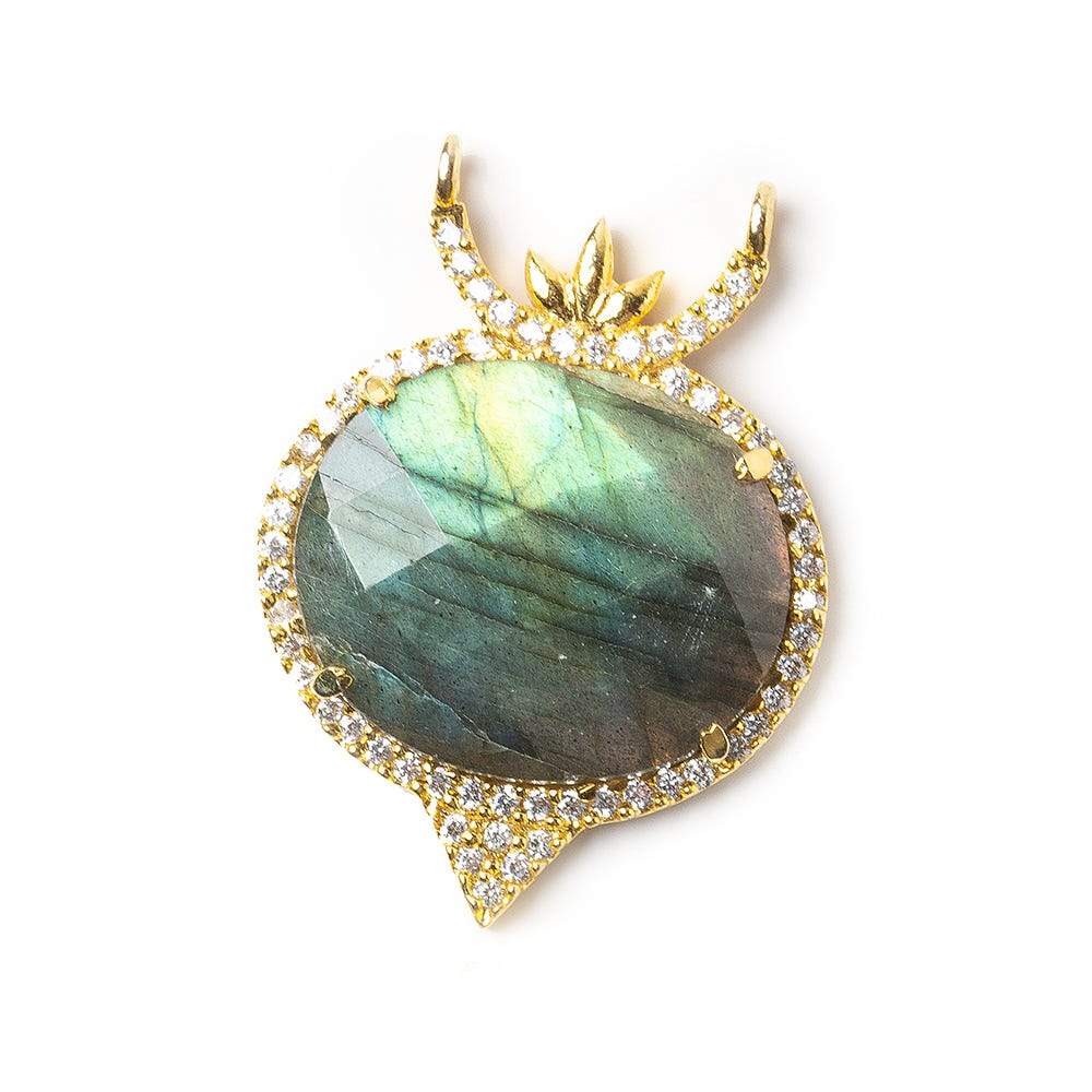 20x23mm Gold Bezel CZ & Labradorite Oval Modified East West Connector 1 focal bead (ONLINE ORDER ONLY)