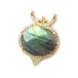 20x23mm Gold Bezel CZ & Labradorite Oval Modified East West Connector 1 focal bead (ONLINE ORDER ONLY)