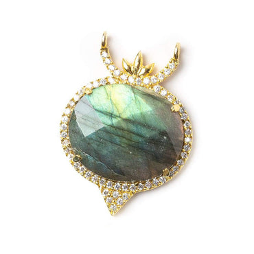 20x23mm Gold Bezel CZ & Labradorite Oval Modified East West Connector 1 focal bead (ONLINE ORDER ONLY)