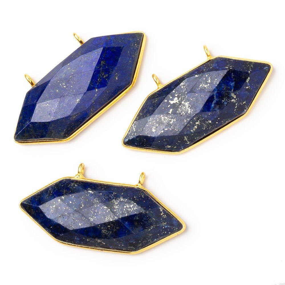 20x40mm Vermeil Bezel Lapis Lazuli Elongated Hexagon Connector 1 piece (ONLINE ORDER ONLY)