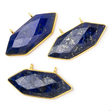 20x40mm Vermeil Bezel Lapis Lazuli Elongated Hexagon Connector 1 piece (ONLINE ORDER ONLY)