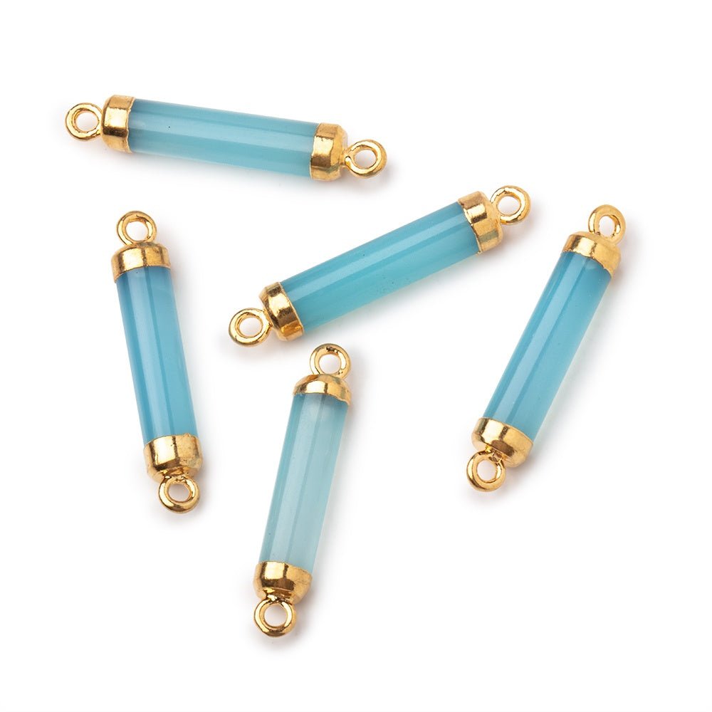 20x4.5mm Gold Leafed Blue Chalcedony Tube Focal Connector 1 piece (ONLINE ORDER ONLY)