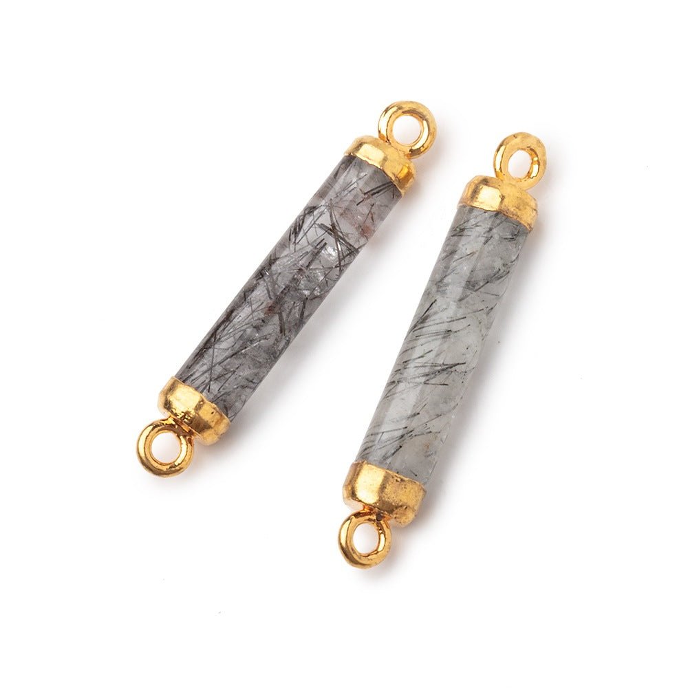 20x4.5mm Gold Leafed Tourmalinated Quartz Tube Focal Connector 1 piece (ONLINE ORDER ONLY)