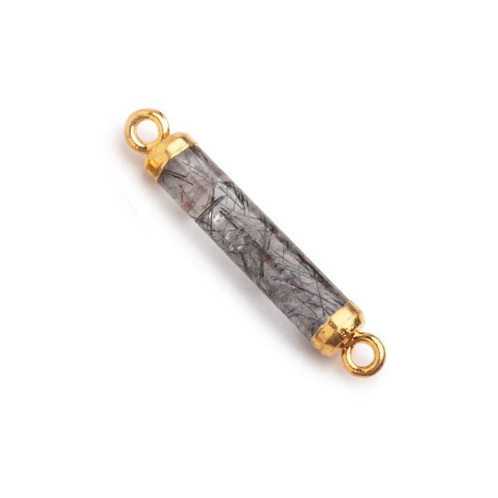 20x4.5mm Gold Leafed Tourmalinated Quartz Tube Focal Connector 1 piece (ONLINE ORDER ONLY)