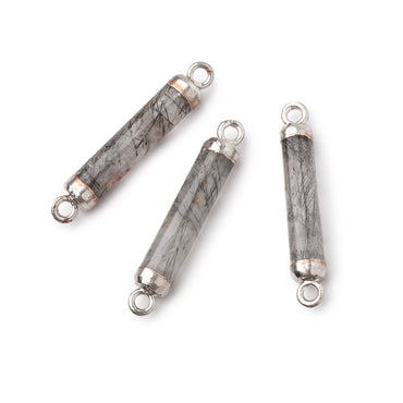 20x4.5mm Silver Leafed Tourmalinated Quartz Tube Focal Connector 1 piece (ONLINE ORDER ONLY)