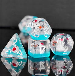 White Duck Red Hat on Blue 7-Dice Set w/White Numbers Dnd Dice Set (Online Only)