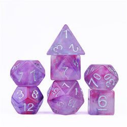 Resin Galaxy Purple 7-Dice Dnd Dice | Glitter w/Silver Numbers Set (Online Only)
